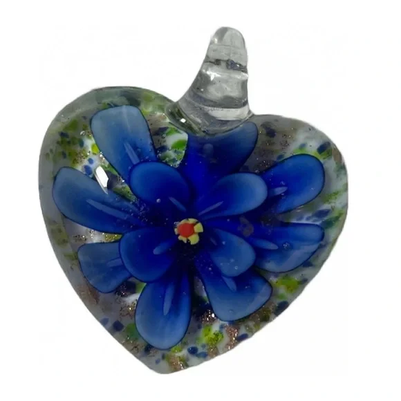 Pressed inlay blue flower lampwork. Glass - Picture 3 of 3